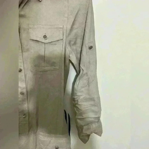 V Cristina Shirt Dress Utility Style Roll Tab Sleeves Belted Pockets Casual S - Picture 8 of 9